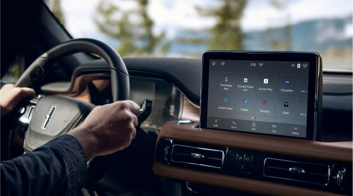 The center touchscreen of a 2023 Lincoln Aviator SUV is shown