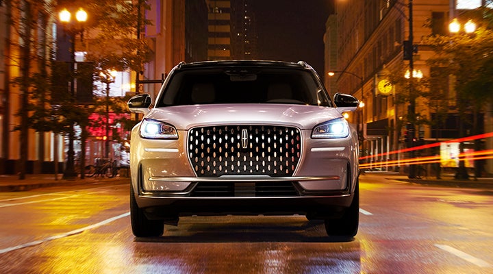 The striking grille of a 2024 Lincoln Corsair® SUV is shown. | Thomasville Lincoln in Thomasville GA